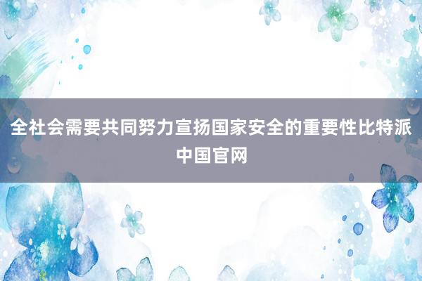 全社会需要共同努力宣扬国家安全的重要性比特派中国官网