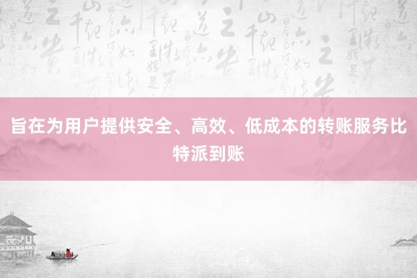 旨在为用户提供安全、高效、低成本的转账服务比特派到账