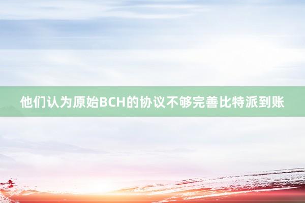 他们认为原始BCH的协议不够完善比特派到账