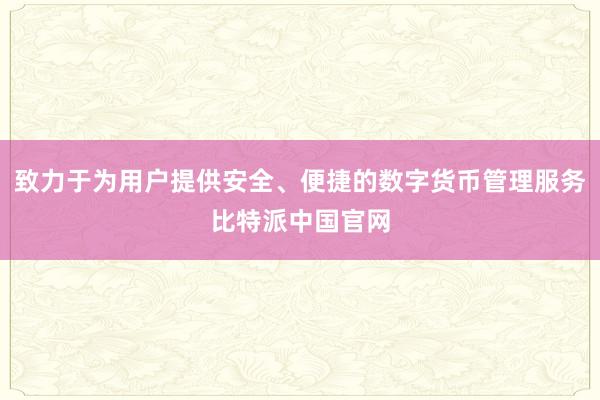 致力于为用户提供安全、便捷的数字货币管理服务比特派中国官网