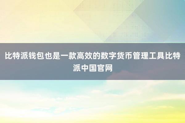 比特派钱包也是一款高效的数字货币管理工具比特派中国官网