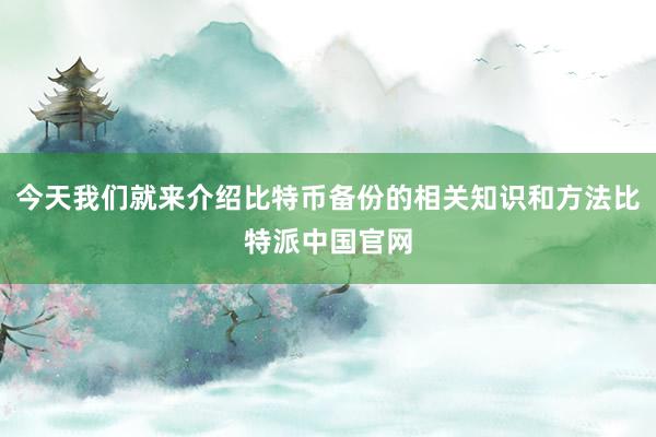 今天我们就来介绍比特币备份的相关知识和方法比特派中国官网